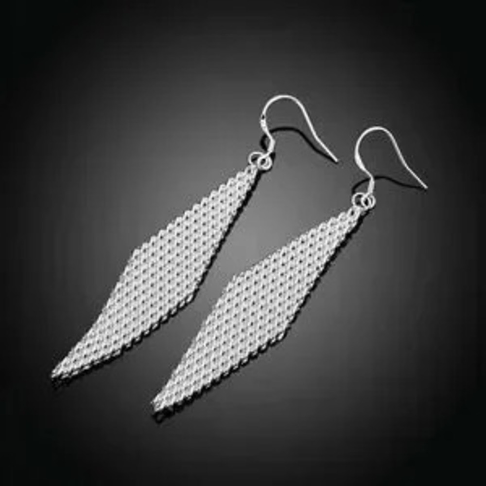 Silver plated Womens Dangle Drop Mesh Earrings